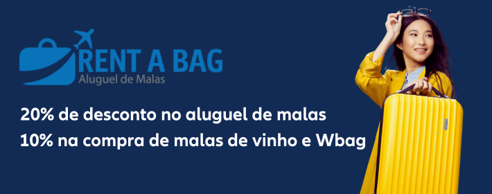 Desconto em aluguel e compra de malas na Rent a Bag